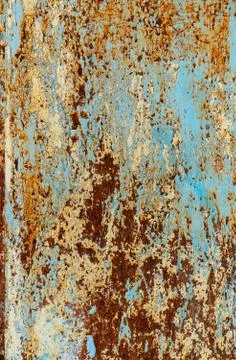 Rust and damaged blue and yellow paint on metal sheet Stock Illustration