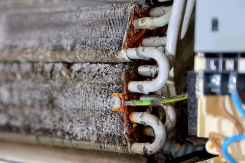Rust Damaged Air Conditioner Evaporator Coil With Severe Corrosion Fotos Stock