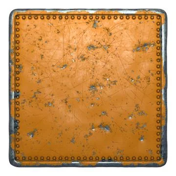 Rust metal with rivets in the shape of a square in the center on white Stock Illustration