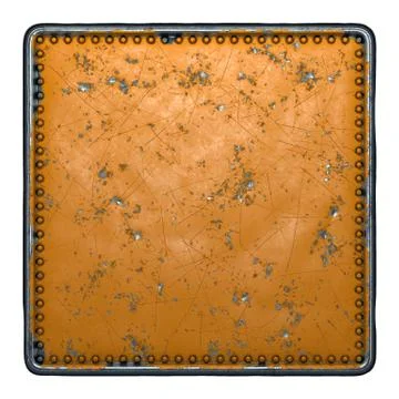 Rust metal with rivets in the shape of a square in the center on white Stock Illustration
