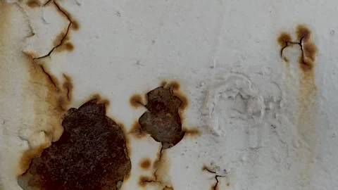 Rust of metals.Corrosive Rust on old iron white Stock Footage 298521763