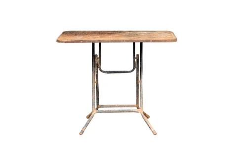 Rust old steel folding table dirty with scratches isolated on white backgroun Stock Photos