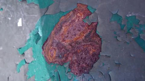 Rust on Peeling Green Paint Surface Stock Photos