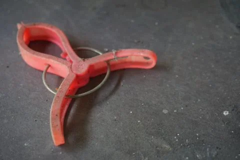 Rust Pink Plastic Clothespin/Clothes Peg on the Dark Grey Background 1 Stock Photos