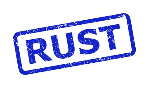 RUST Seal with Scratched Texture and Rounded Rectangle Frame Illustrazione stock