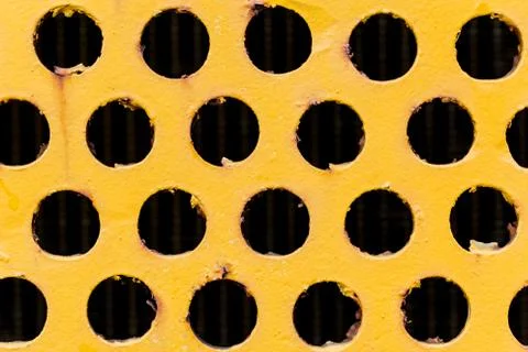 Rust stain old air vent, air flow cooling grid hole steel cover texture. Stock Photos