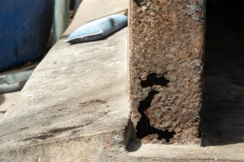 Rust on steel structural columns &amp; post floor support. Stock Photos