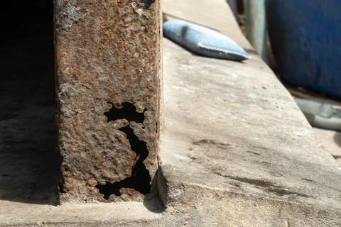 Rust on steel structural columns &amp; post floor support. Stock Photos