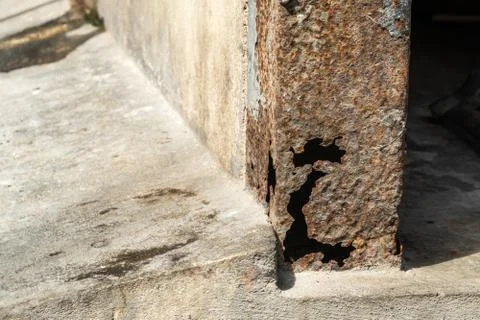 Rust on steel structural columns &amp; post floor support. 스톡 사진