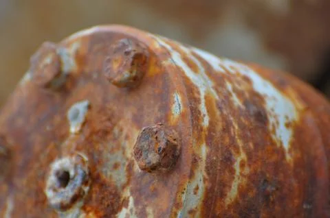 The rust steel technical object with screws around the circle bottom Stock Photos