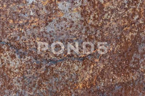 Rust on surface of the old iron plate. Deterioration of the steel. Stock Photos