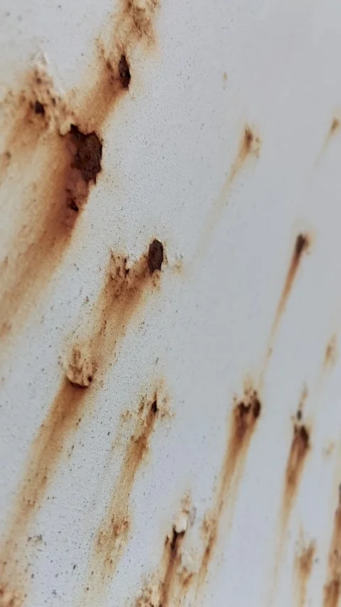 Rust on a white wall. Streaks from rust on the paint. Rust stains on the item Stock Footage 249173057