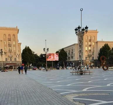 Rustavi, Georgia - Central Square at sunset Stockfoto's