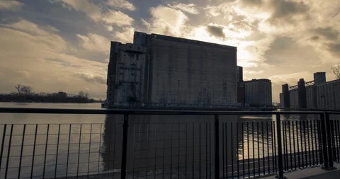 Rustbelt Grain Elevators on River timelapse 4K Stock Footage 126715012