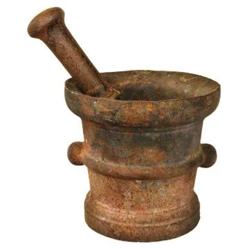 Rusted authentic ancient mortar isolated on white Stock Photos