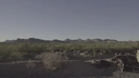 Rusted Car in Desert Stock Footage 50436370