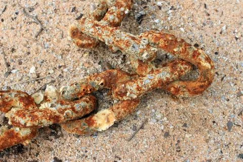 Rusted chain on the beach Stock Photos