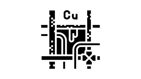 Rusted copper pipes leaking heavy metals water supply glyph icon animation Stock Footage 326140622