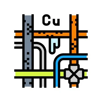 Rusted copper pipes leaking heavy metals water supply color icon vector. rust Stock Illustration