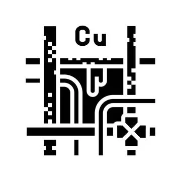 Rusted copper pipes leaking heavy metals water supply glyph icon vector. rust Stock Illustration