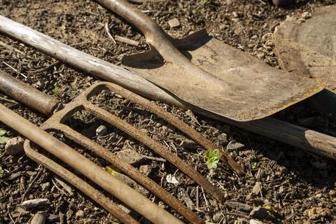 Rusted Garden Tools Stock Photos