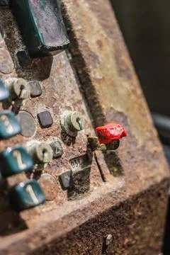 Rusted industrial control panel switch button texture Stock Photos