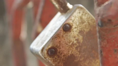 Rusted lock shallow depth of field Stock Footage 54203255