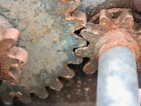 Rusted old gears meshing Stock Photos