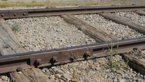 Rusted old railraod tracks. Stock Footage 94137514