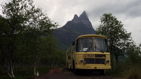 Rusted out old school bus abandoned in the woods. Stock Footage 126902863