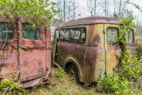 Rusted panel trucks abandoned Stock Photos