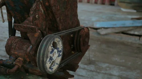 Rusted pump on a deck of a slowly moving fisherman's boat HD Stock Footage 825689