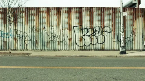 RUSTED SHEET METAL WALL 02 NEW YORK CITY Stock Footage 239183802