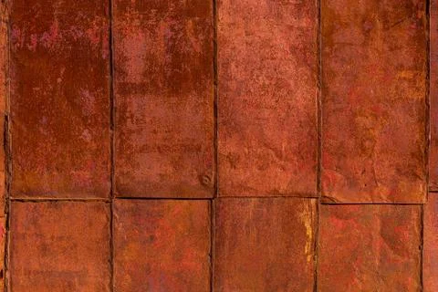 Rusted tin sheets patchwork wall texture and flat background 库存照片