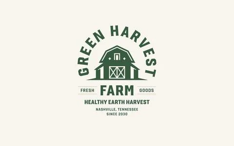 Rustic agriculture farmhouse logo vector green barn emblem badge helps local  Stock-Illustration