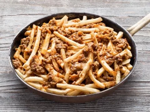 Rustic american chili fries Stock Photos