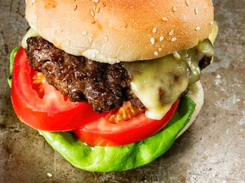 Rustic american hamburger Stock Photos