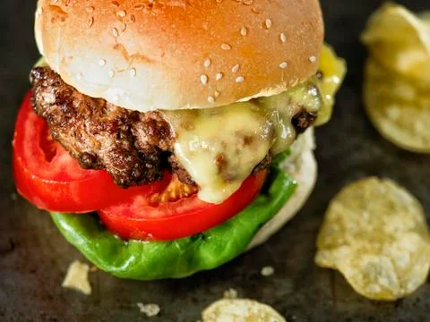 Rustic american hamburger Stock Photos