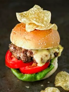 Rustic american hamburger Stock Photos