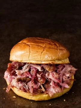 Rustic american pulled pork sandwich Stock Photos