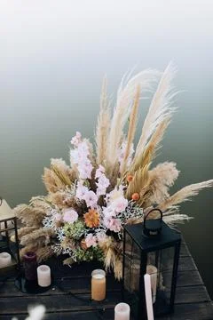 Rustic and boho wedding decorations. Wedding organization Stock Photos