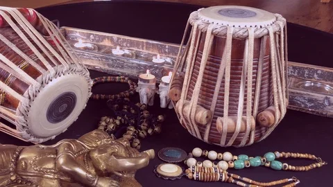 Rustic and quirky setting of Indian classical dance &amp; music. Stock Footage 98746626