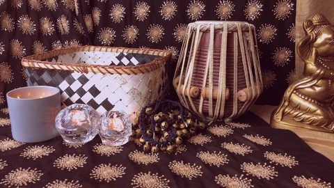 Rustic and quirky setting of Indian classical dance &amp; music. Stock Footage 98746926