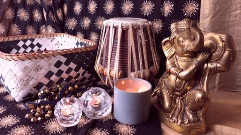 Rustic and quirky setting of Indian classical dance &amp; music. Stock Footage 98746930