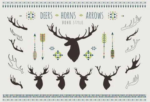 Rustic Antlers. Set silhouettes of rustic antler designs 库存插图