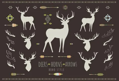 Rustic Antlers. Set silhouettes of rustic antler designs Stockillustratie