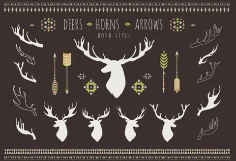 Rustic Antlers. Set silhouettes of rustic antler designs Stock Illustration