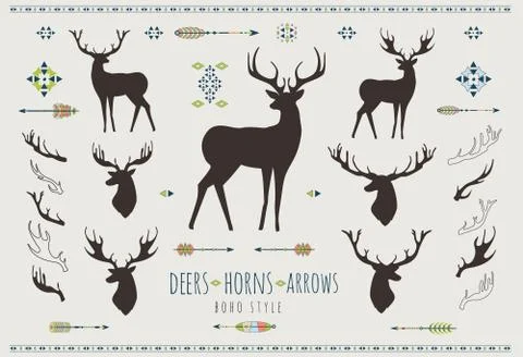 Rustic Antlers. Set silhouettes of rustic antler designs 스톡 일러스트