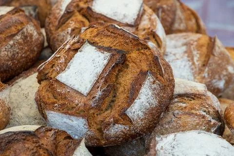 Rustic Artisan Sourdough Bread Close-Up Stock Photos