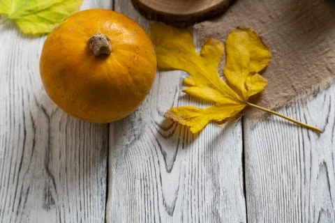 Rustic Autumn Pumpkin with Leaves Stock Photos